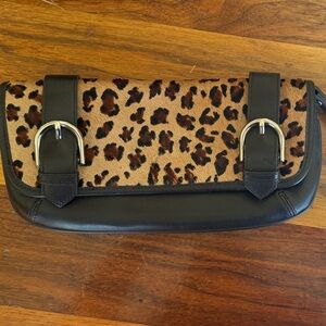 Ann Taylor Loft Leopard Print and Leather Women's Clutch/ Wristlet